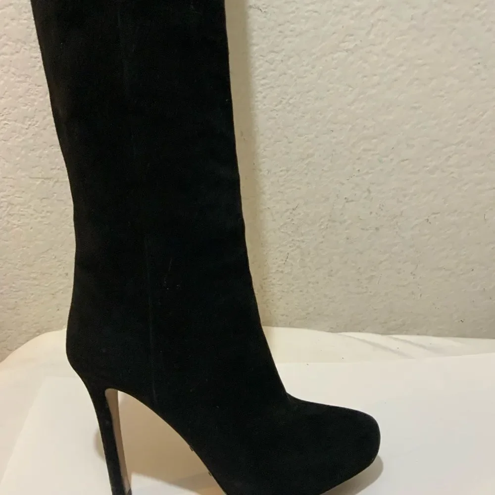 PRADA Black Suede Knee High Stiletto Boots Size 39 - Picture 3 of 16